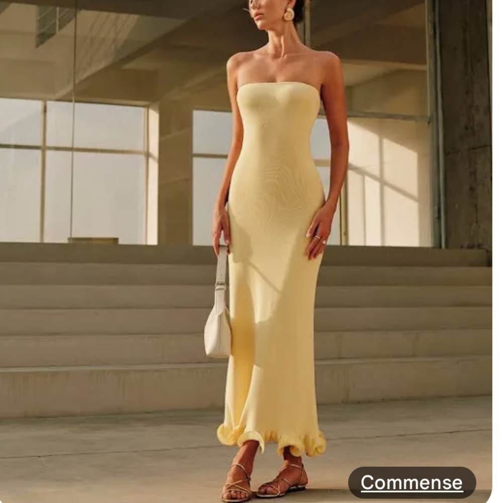 Commense Women's Yellow Strapless Dress